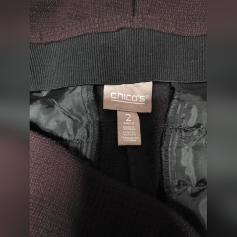 Chico's Womens Size 2 (L/12) Burgundy Black Ankle Pants Elastic Waist - Picture 5 of 15